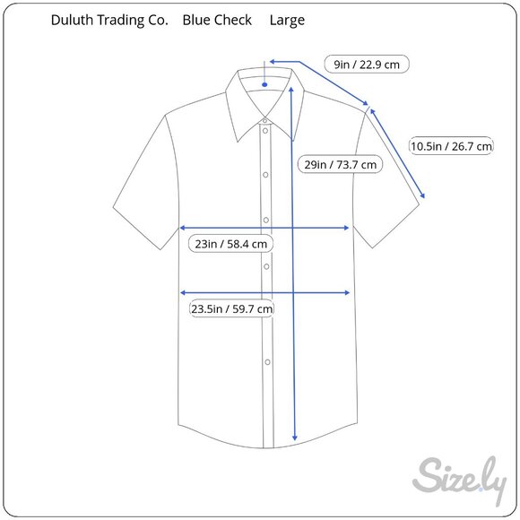 Duluth Trading Co Men's Button Down Shirt Size Large Short‎ Sleeve Trim Fit Blue - Picture 8 of 8